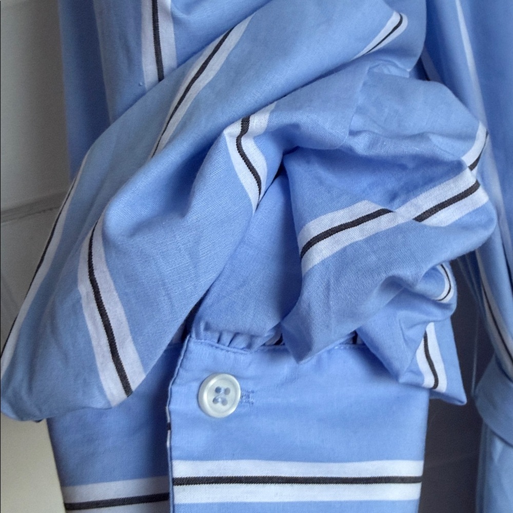 Zara ZW Blue Striped Belted Shirt Dress Puff Sleeves 100% Cotton Buttons NWT XS - Picture 15 of 15